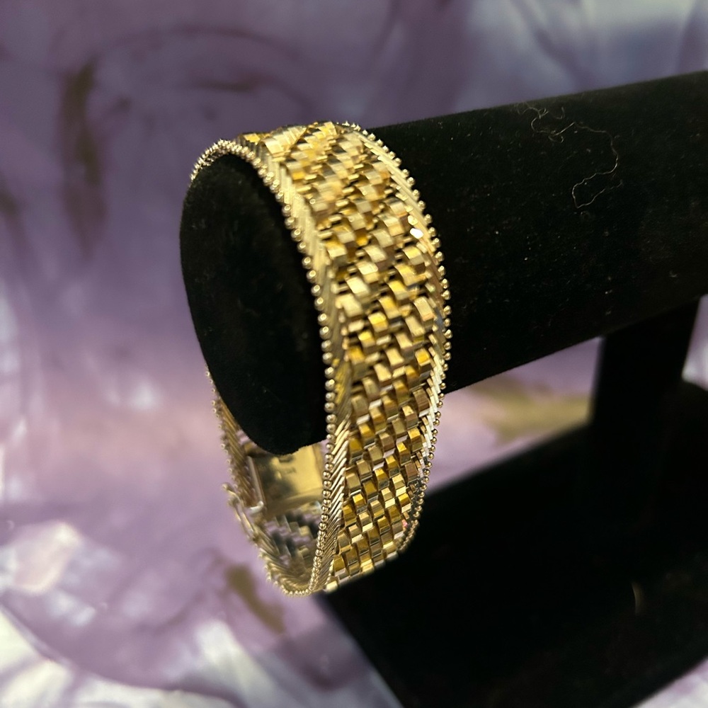 Stunning Milor Italy Sterling Silver Wide Chevron Woven Bracelet 925 signed 7”